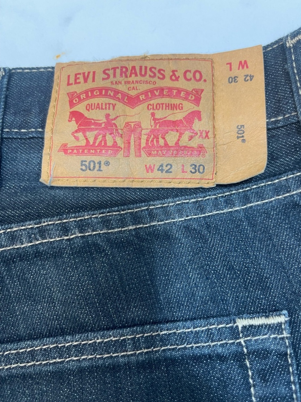 Levi's Men’s Straight Dark Indigo Blue Jeans with Leather Patch